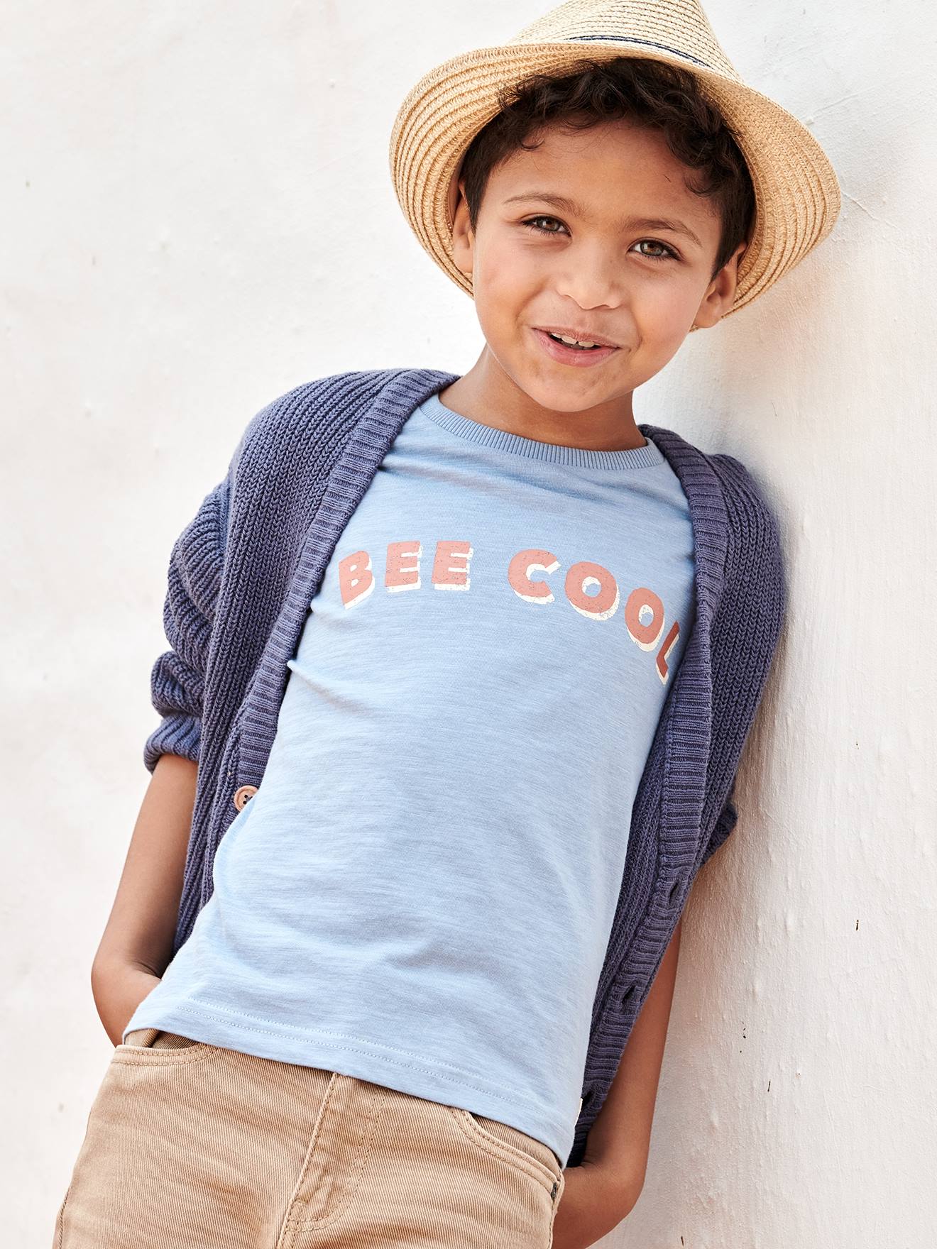 Jongensshirt met opschrift "Bee cool" hemelsblauw