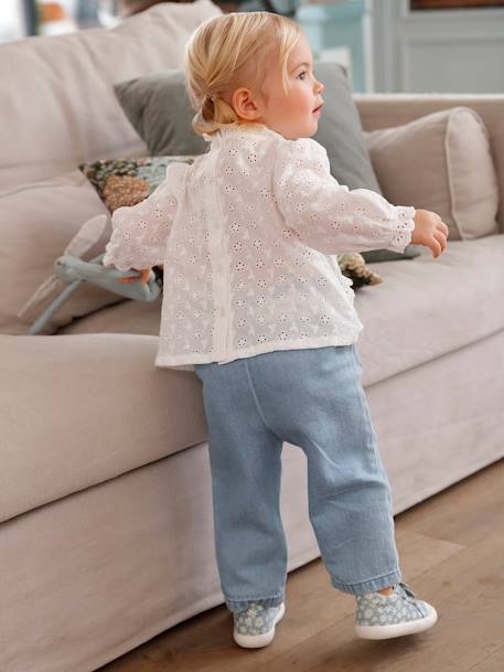 Wijde denim jeans baby met stoffen riem gebleekt denim - vertbaudet enfant 