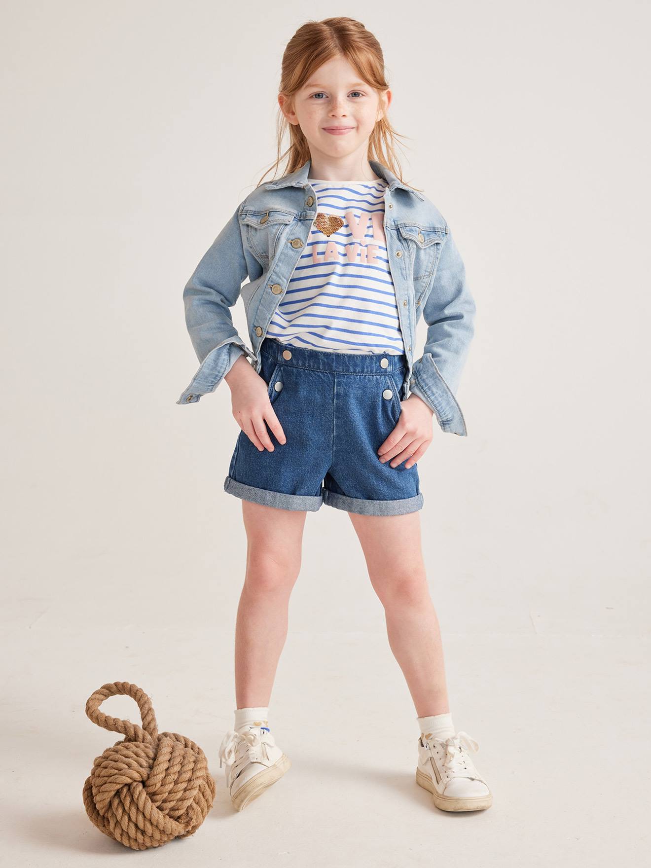 Denim meisjesshort met sierknopen stone