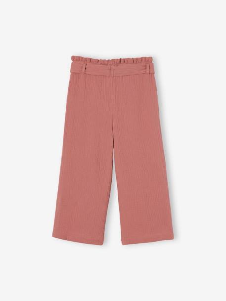 Wijde korte broek 'paperbag' voor meisjes, van katoengaas beige+lila+oudroze+saliegroen+wit - vertbaudet enfant 