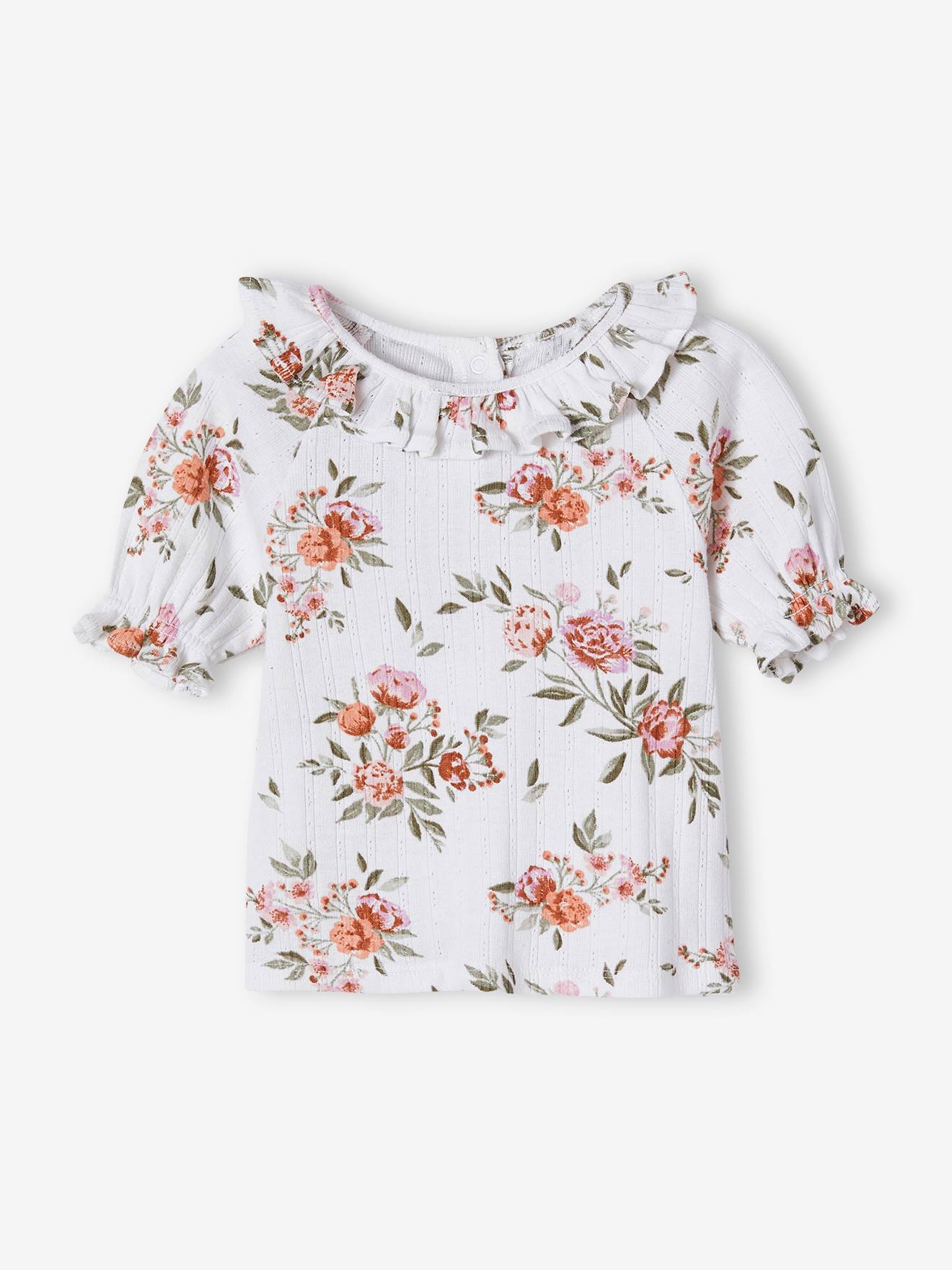 Baby T-shirt met bloemen in pointelle-breisel wit