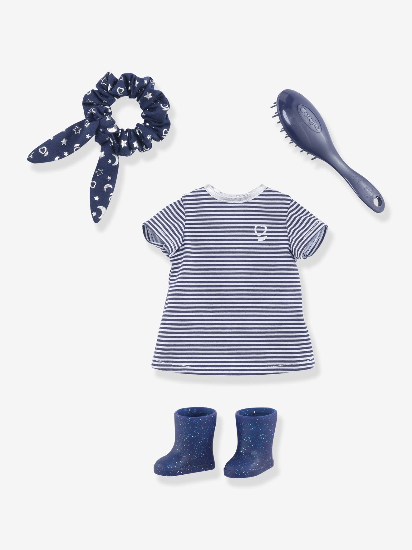 Set Streepjesjurk & accessoires - COROLLE blauw, gestreept