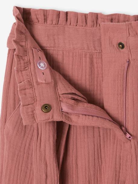 Wijde korte broek 'paperbag' voor meisjes, van katoengaas beige+lila+oudroze+saliegroen+wit - vertbaudet enfant 
