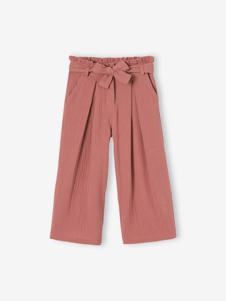 Wijde korte broek 'paperbag' voor meisjes, van katoengaas beige+lila+oudroze+saliegroen+wit - vertbaudet enfant 