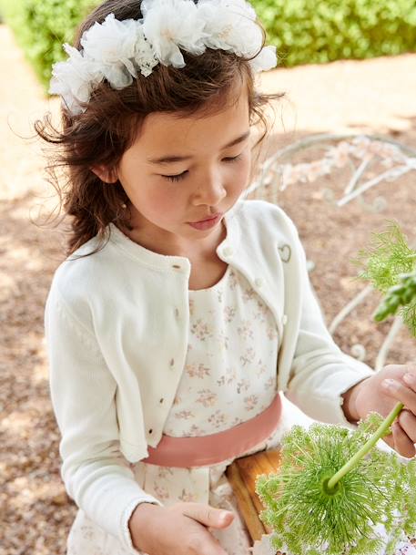 Kort meisjesvest met stikseldetails ecru+grijsblauw+lichtroze - vertbaudet enfant 