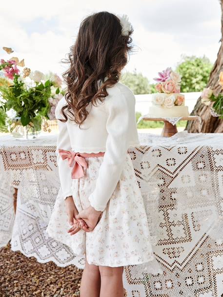 Kort meisjesvest met stikseldetails ecru+grijsblauw+lichtroze - vertbaudet enfant 