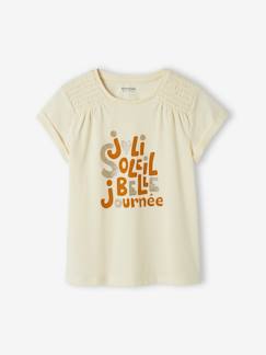 -T-shirt met iriserende boodschap voor meisjes met gesmokte schouders