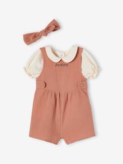 -3-delige babyset T-shirt, jumpsuit en hoofdband personaliseerbaar