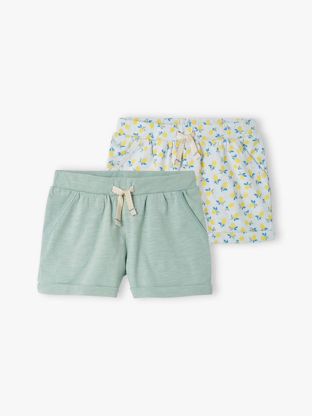 Set van 2 jersey shorts voor meisjes blauwgroen