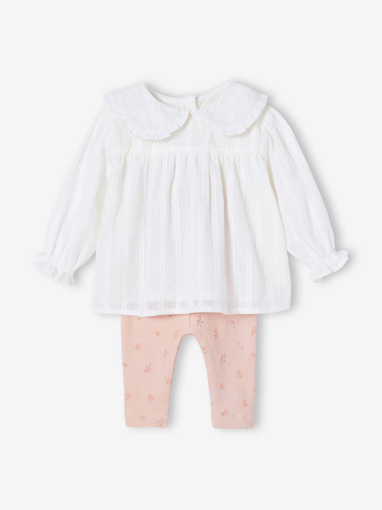 Babyset met legging + blouse met lange mouwen roze (poederkleur)