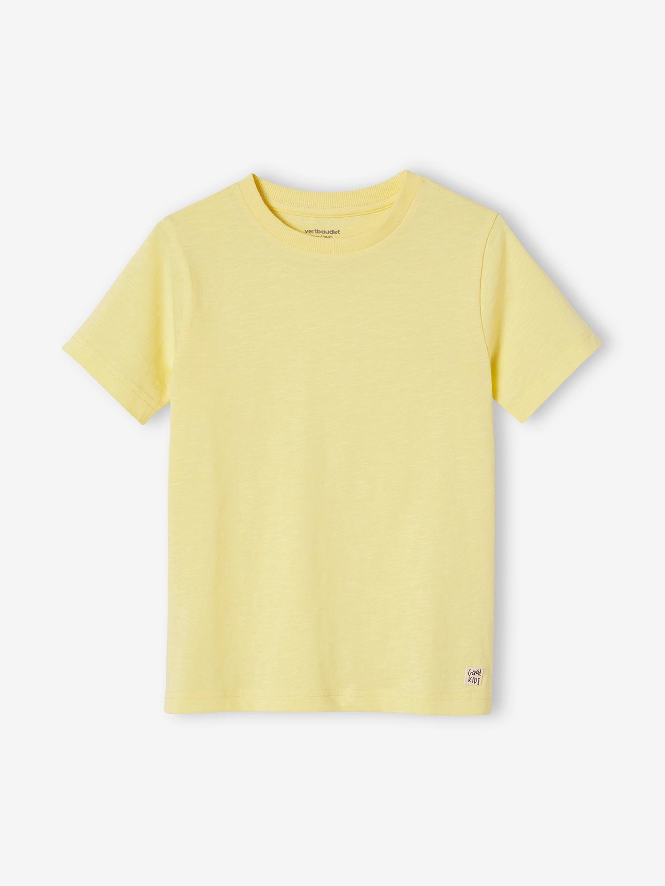 Personaliseerbare gekleurd jongensshirt met korte mouwen pastelgeel