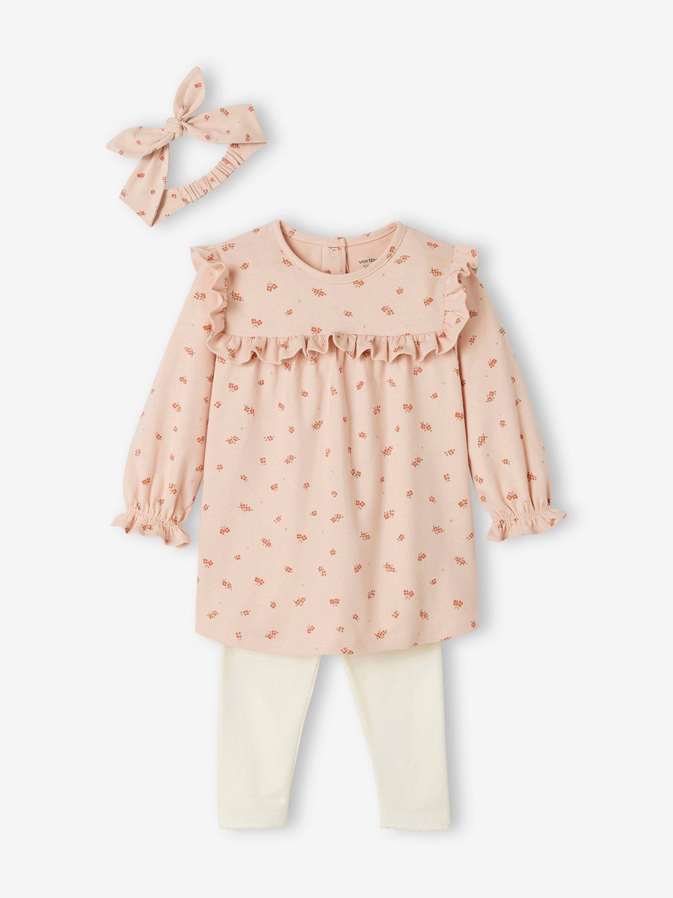 3-delige babyset: jurk + legging - haarband roze (poederkleur)