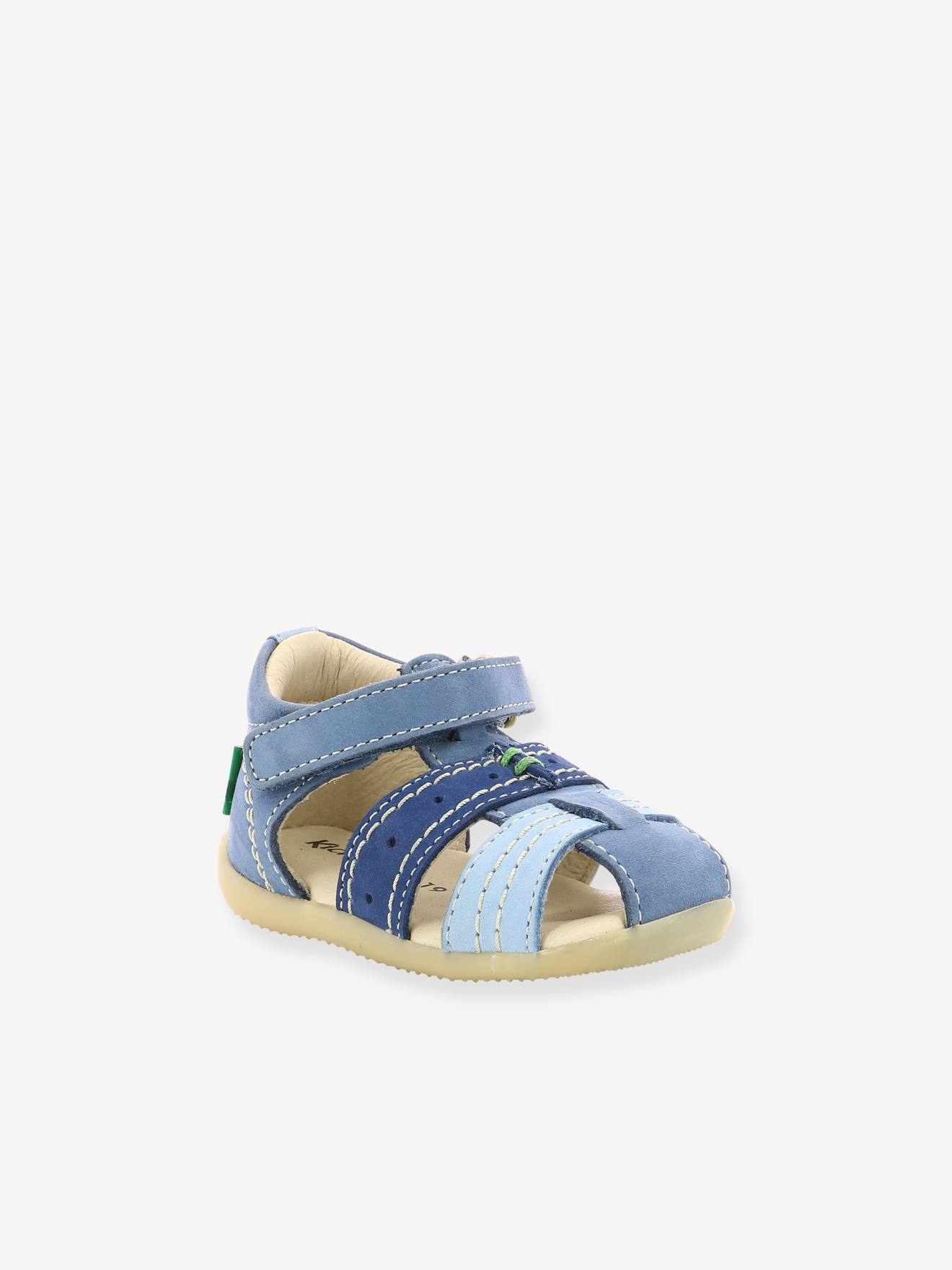 Leren sandalen jongensbaby Bigbazar 2 Iconique Biboo KICKERS® driekleurig blauw afbeelding
