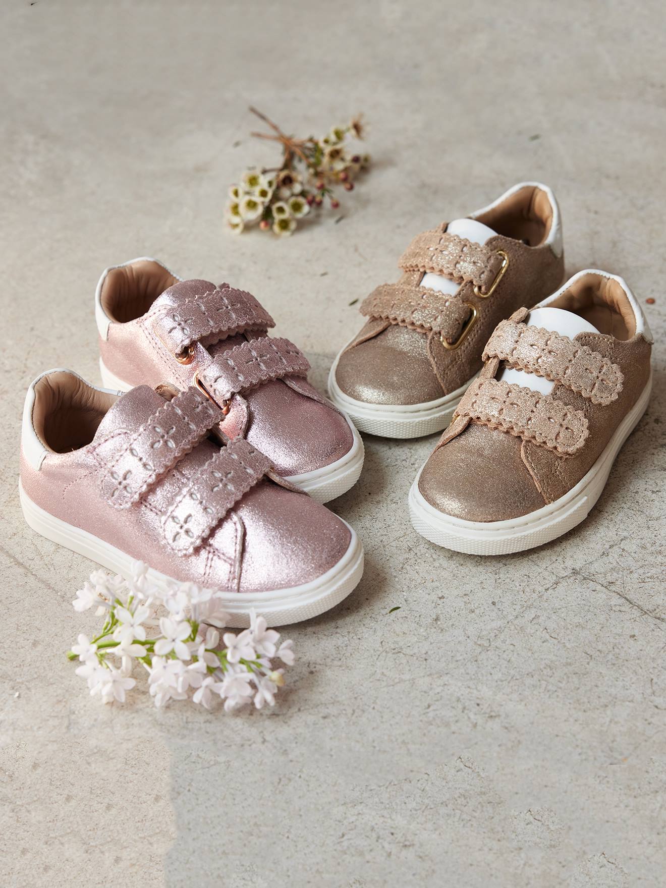 Leren sneakers met klittenband, kleutercollectie meisjes lichtroze