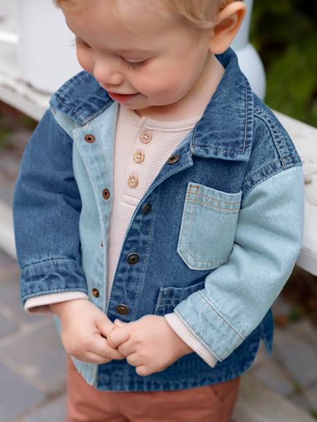 Contrasterend denim babyjasje stone - vertbaudet enfant 