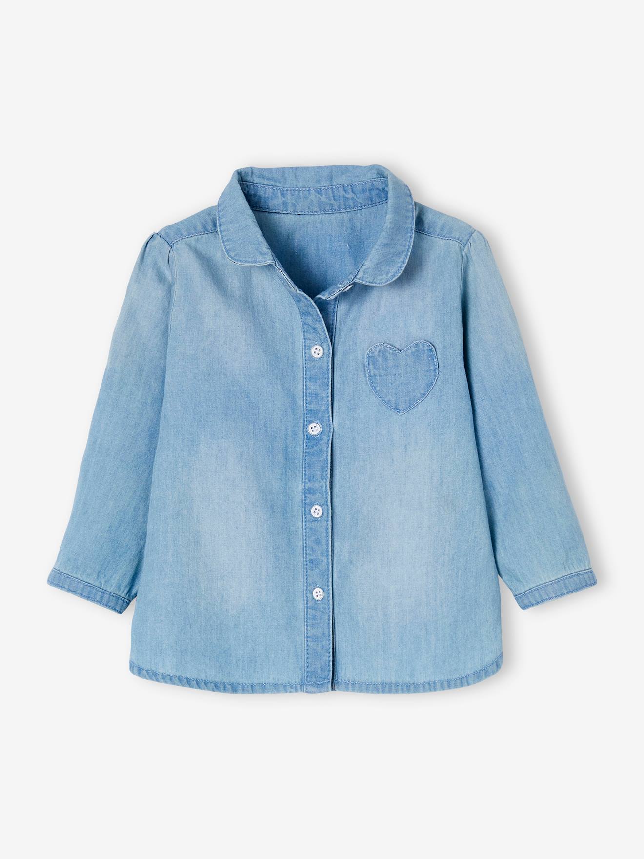 Overhemd van afgewassen jeans babymeisje gebleekte denim