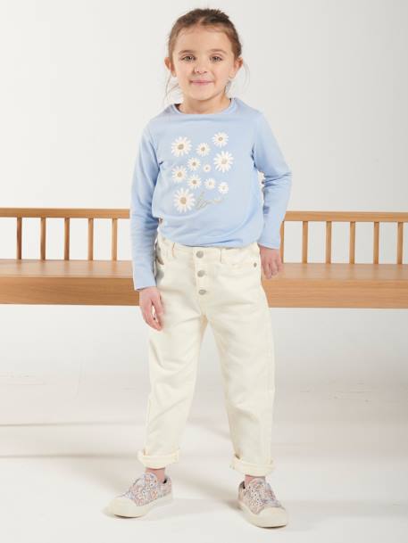 Broek met moms-pasvorm MorphologiK meisjes ecru+inktblauw+perzik - vertbaudet enfant 