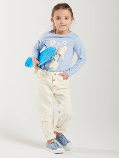 Broek met moms-pasvorm MorphologiK meisjes ecru+inktblauw+perzik - vertbaudet enfant 