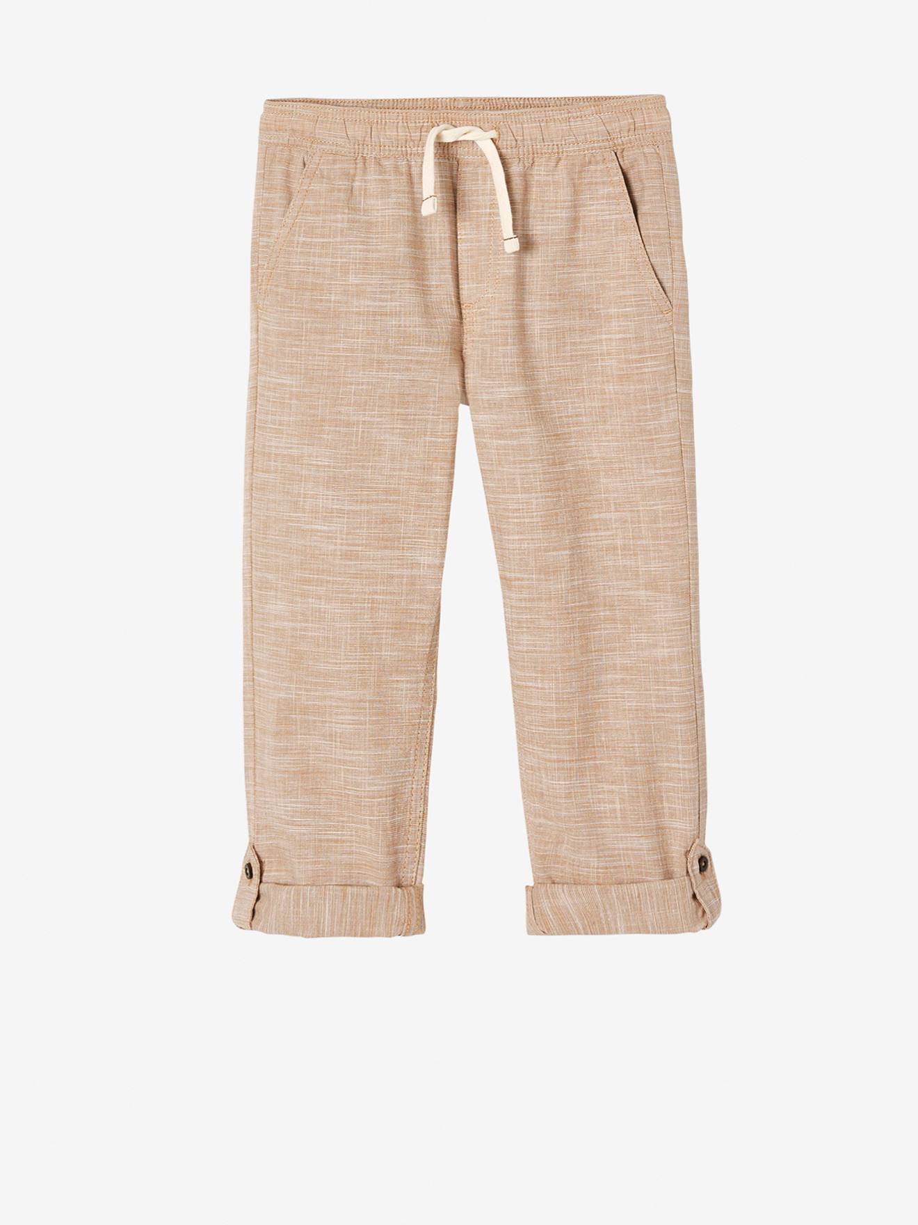 Roll-up jongensbroek in licht geweven stof gemêleerd beige