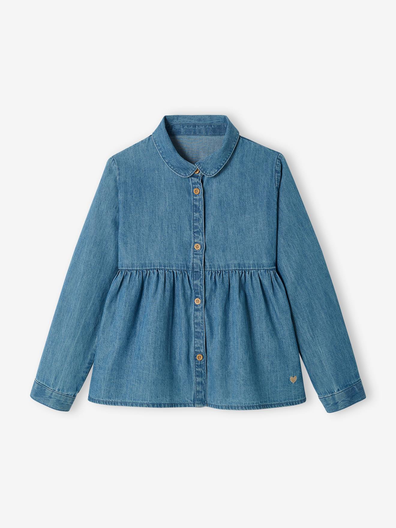 Luchtige denim meisjesblouse stone