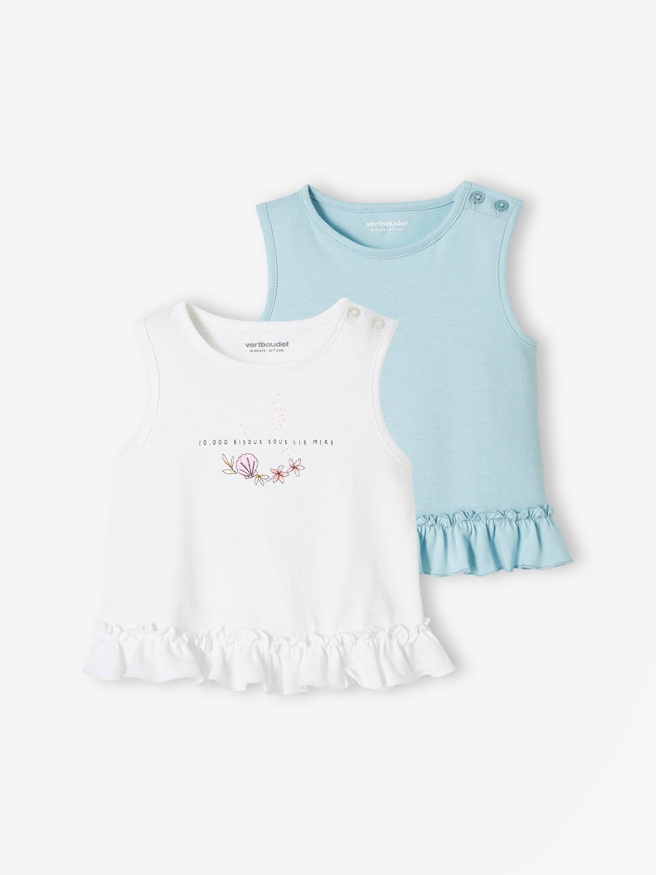 Set van 2 baby T-shirts met ruches hemelsblauw