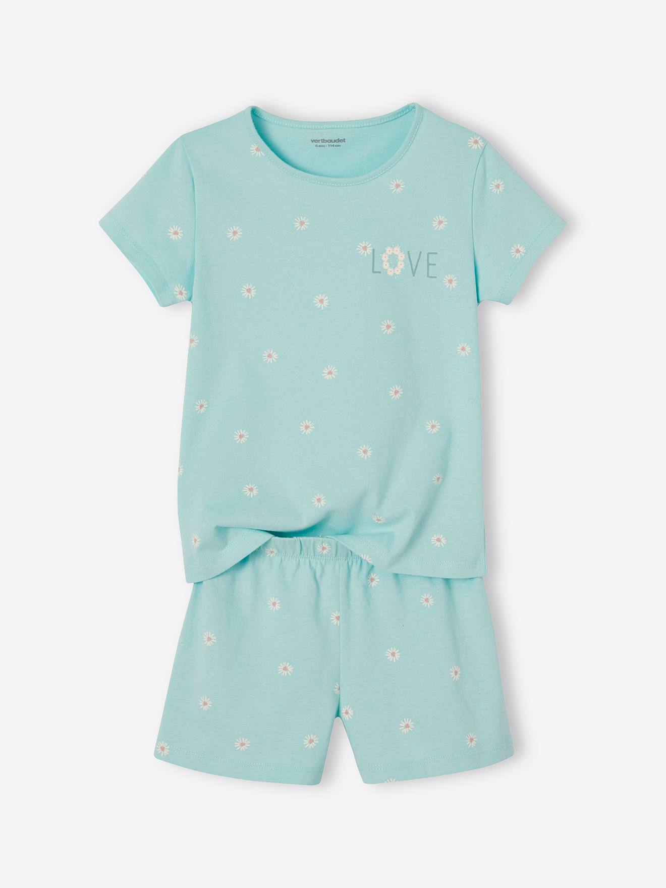 Pyjamashort voor meisjes daisy Basics blauwgroen