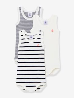 Baby-Body-Set van 3 mouwloze rompertjes in biokatoen PETIT BATEAU