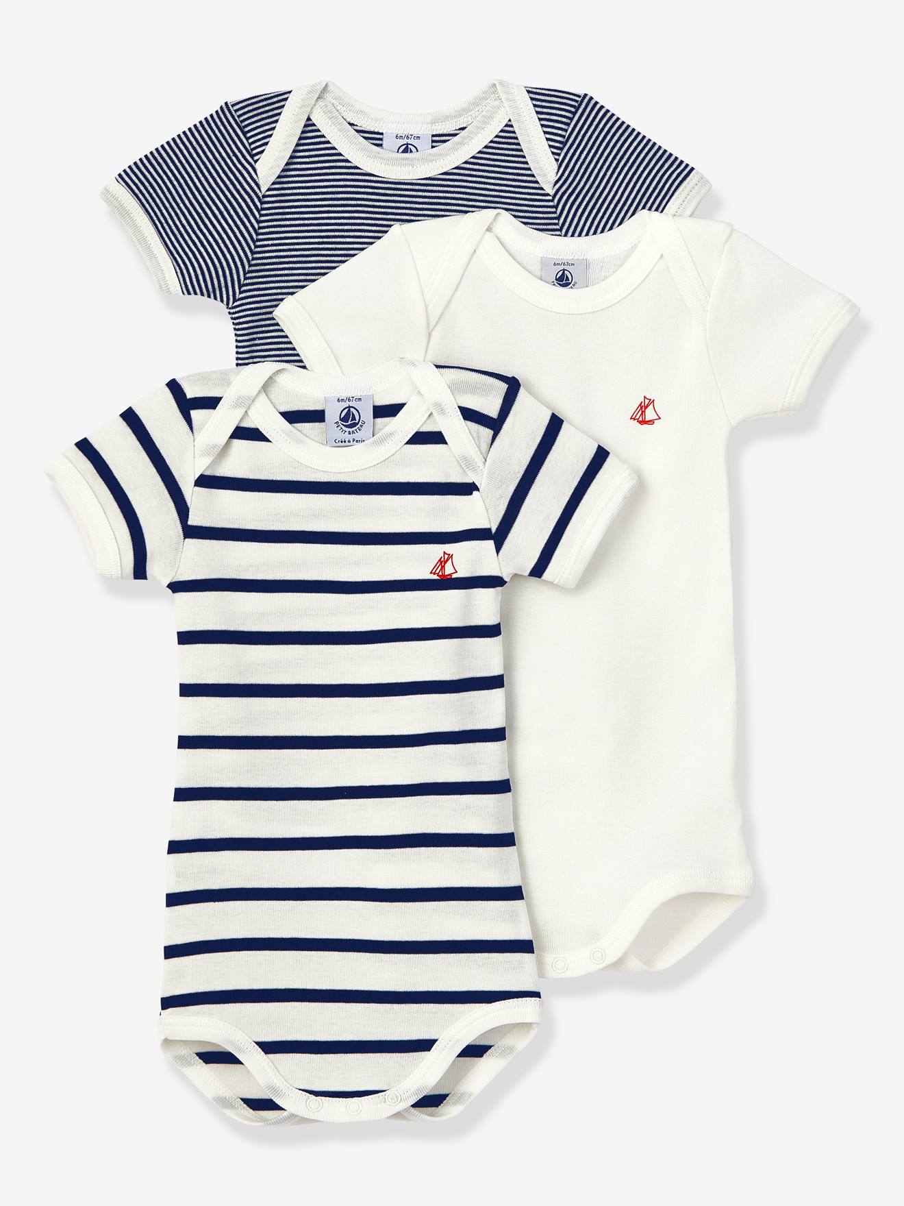 Set van 3 rompertjes met korte mouwen van biologisch katoen PETIT BATEAU wit afbeelding