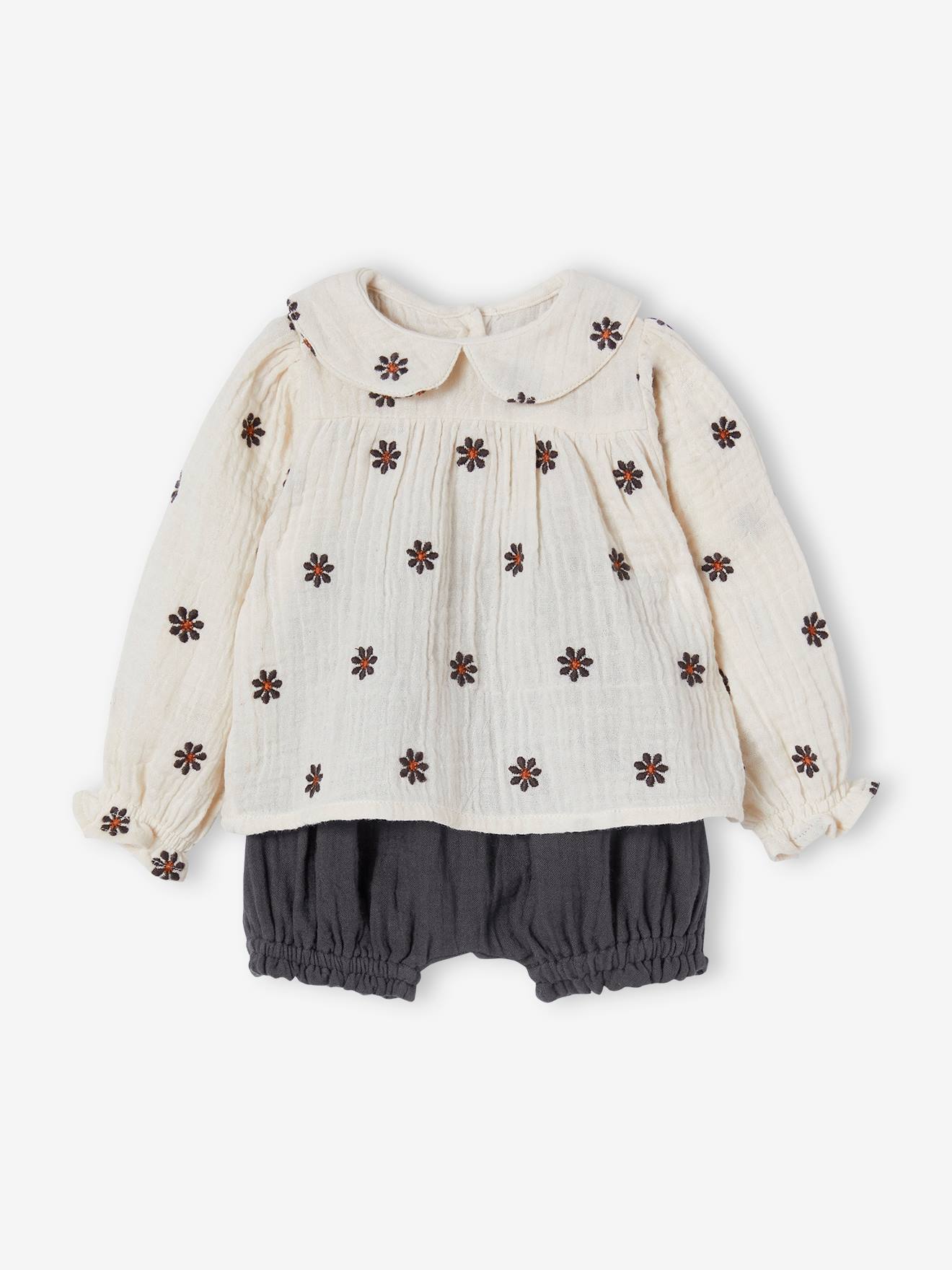 2-delige set baby blouse en bloomer ecru