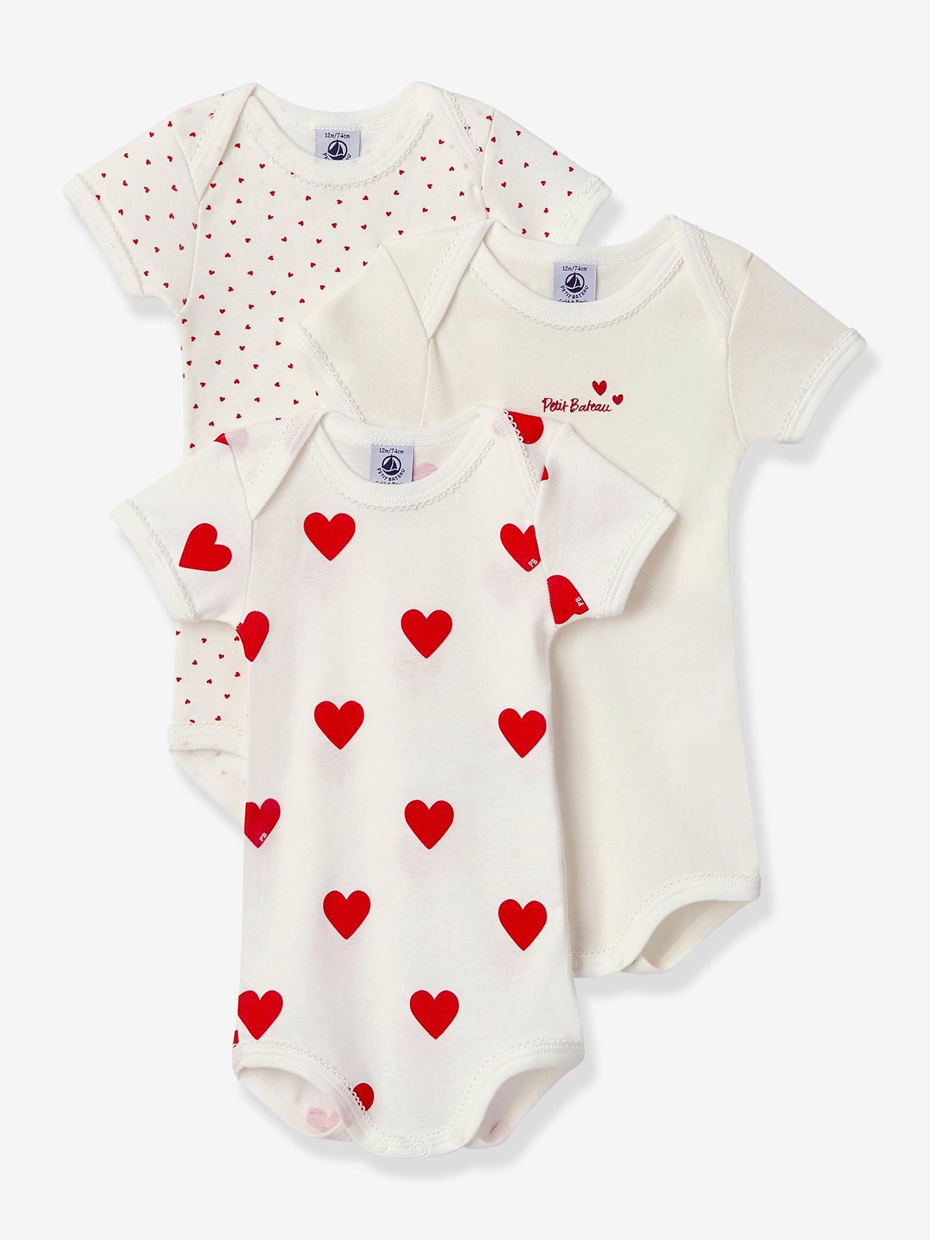 Set van 3 rompertjes met korte mouwen van biologisch katoen PETIT BATEAU wit afbeelding