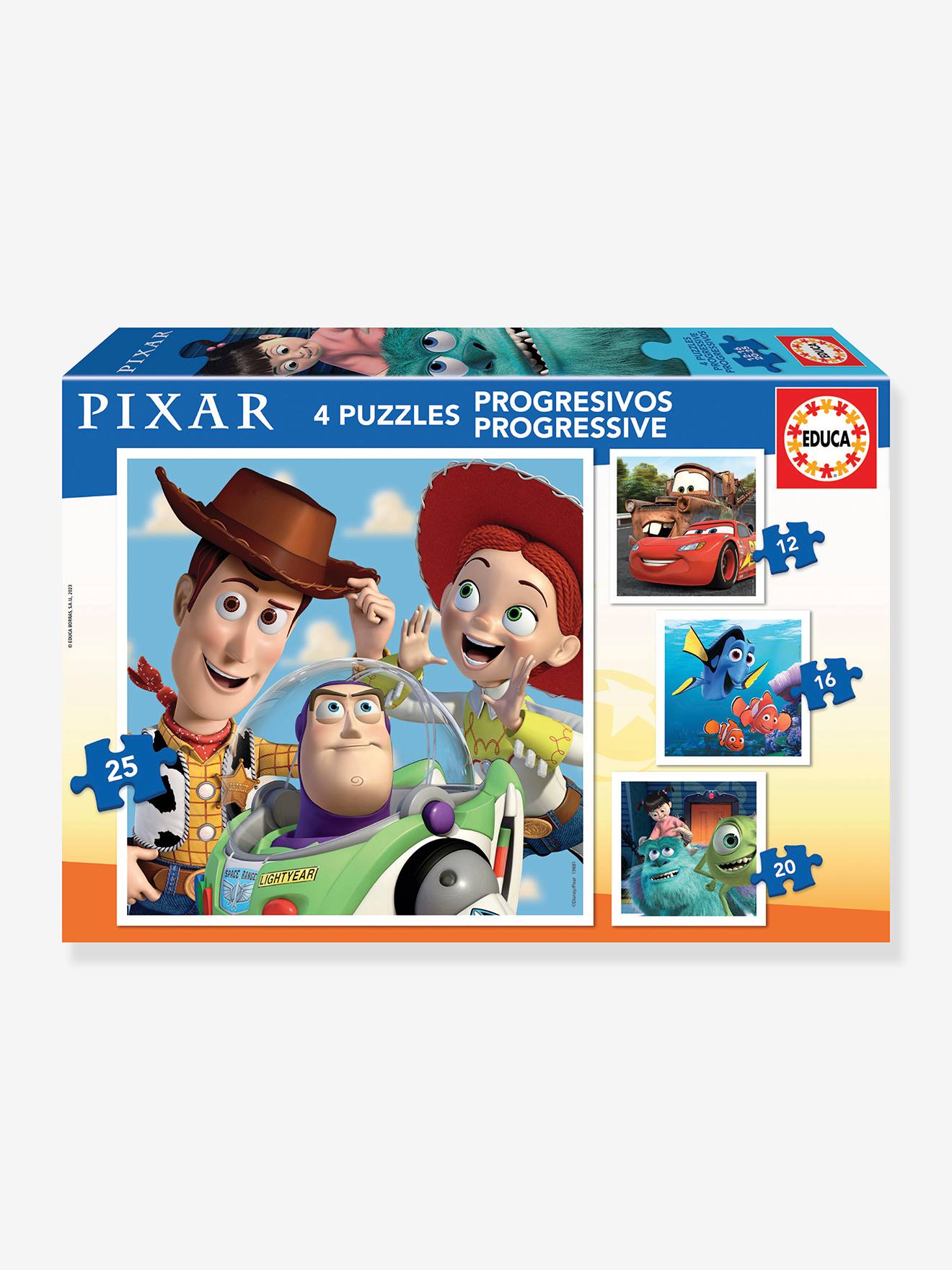 4 progressieve puzzels van Pixar - 12/25 - EDUCA meerkleurig