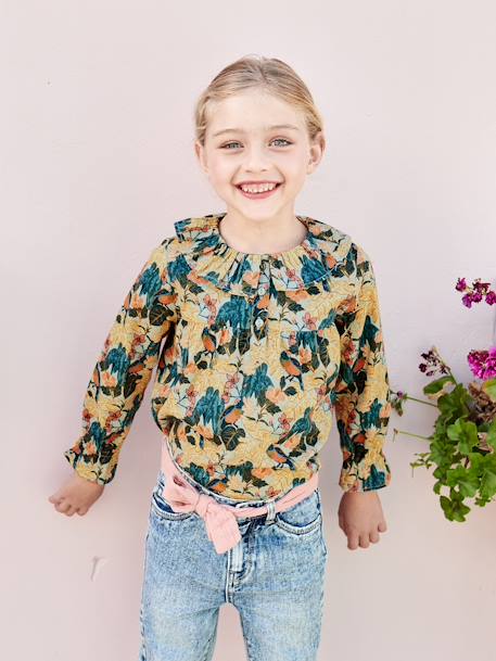 Meisjesblouse met bloemenprint blauwgroen+dennen+rozen - vertbaudet enfant 