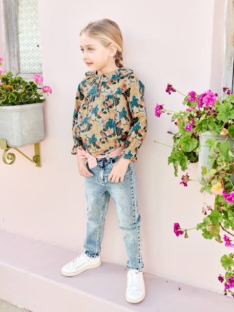 Meisjesblouse met bloemenprint blauwgroen+dennen+rozen - vertbaudet enfant 