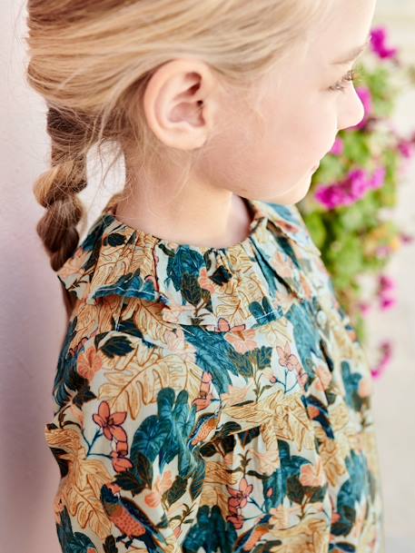 Meisjesblouse met bloemenprint blauwgroen+dennen+ecru+rouge+rozen - vertbaudet enfant 