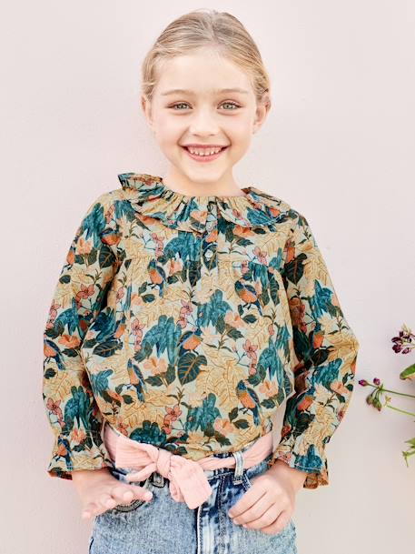 Meisjesblouse met bloemenprint blauwgroen+dennen+rozen - vertbaudet enfant 