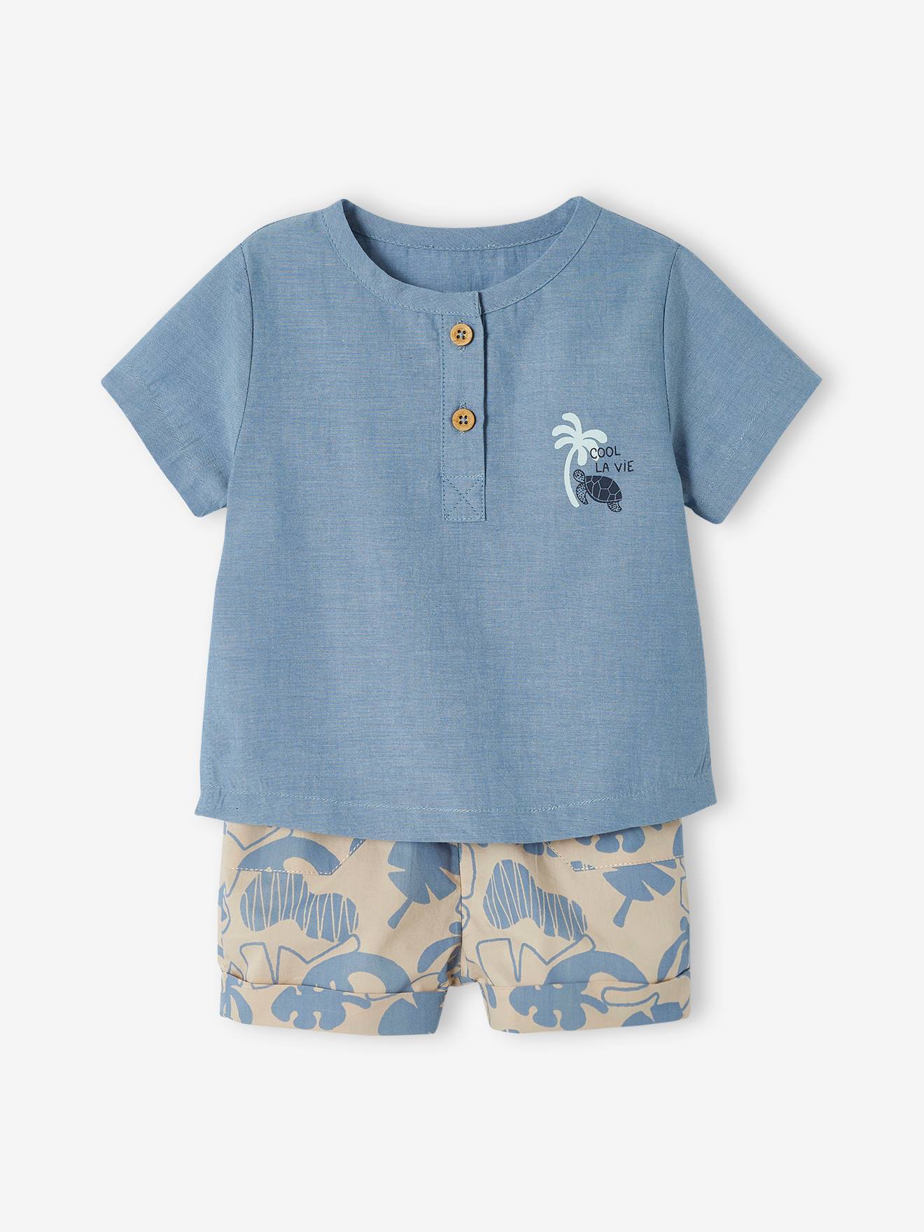 Babyset blouse en short hemelsblauw