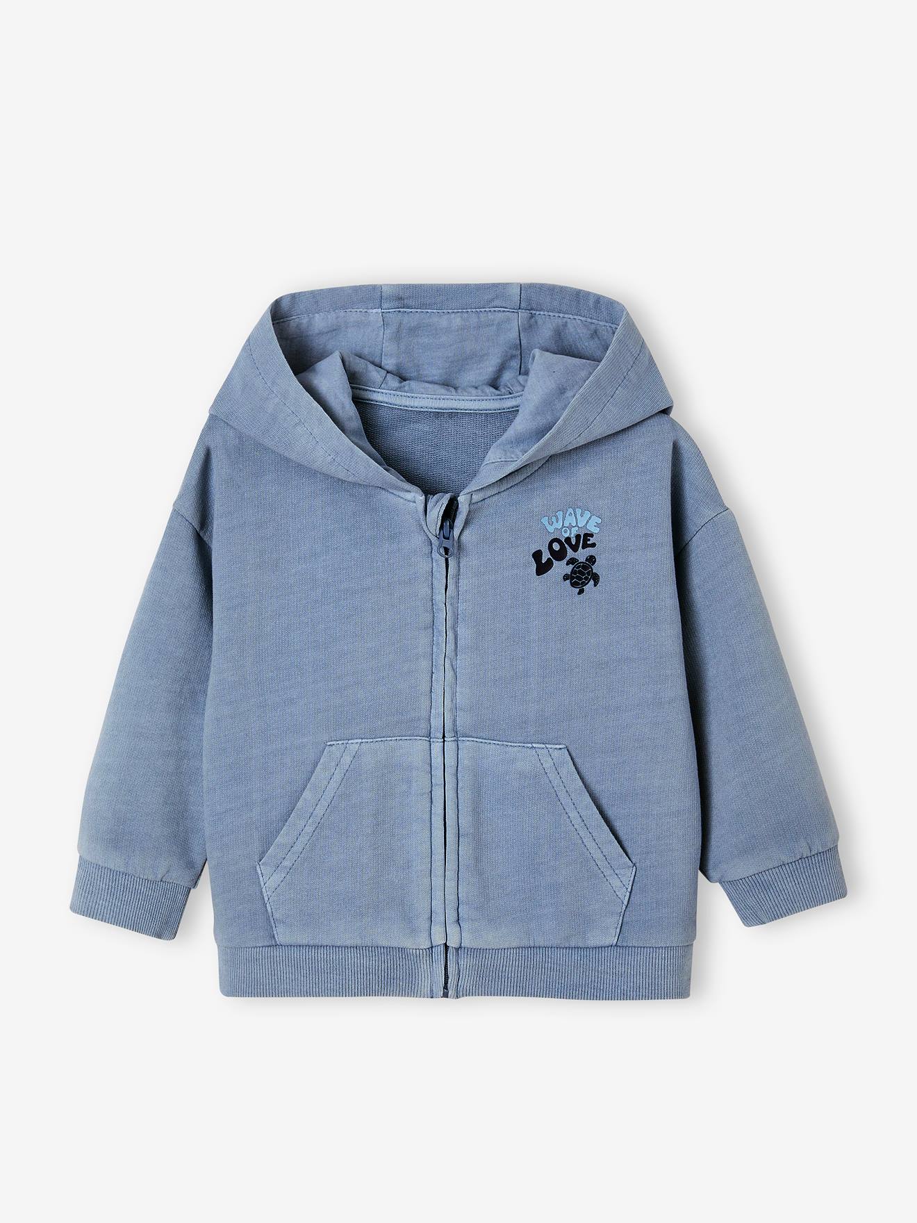 Sweater met capuchon en rits voor baby's in licht molton hemelsblauw