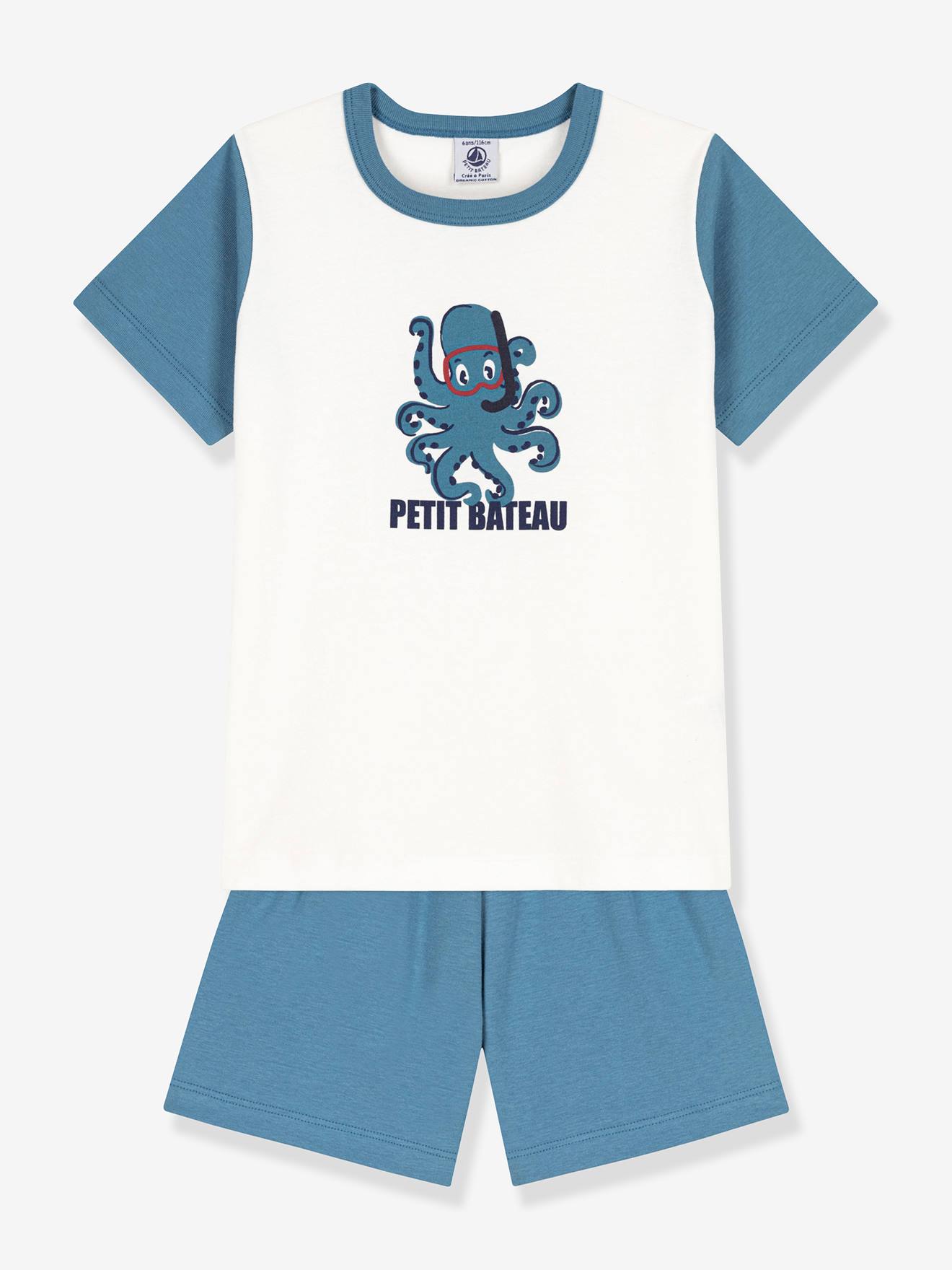 Korte pyjama van biologisch katoen PETIT BATEAU blauw