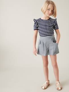 Meisje-Short-CYRILLUS gestreepte shorts, collectie Hickory-strepen