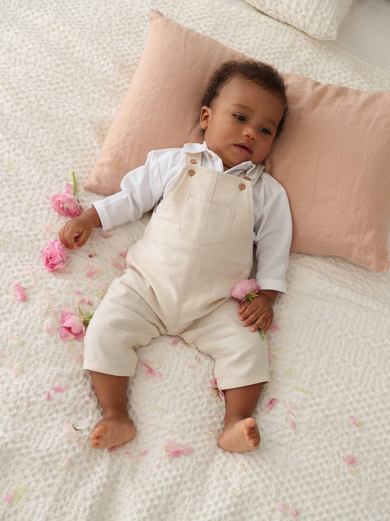Tuinbroek voor baby's met linneneffect beige