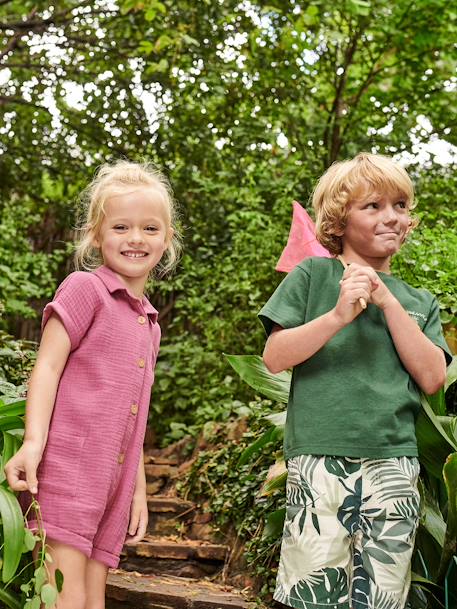 Pakje van katoengaas voor meisjes pastelgeel+pioenroos - vertbaudet enfant 