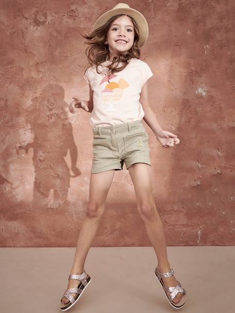 Meisjesshort met geborduurde glanzende bloemen korstmos - vertbaudet enfant 