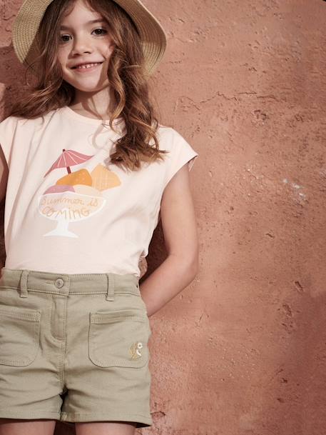 Meisjesshort met geborduurde glanzende bloemen korstmos - vertbaudet enfant 