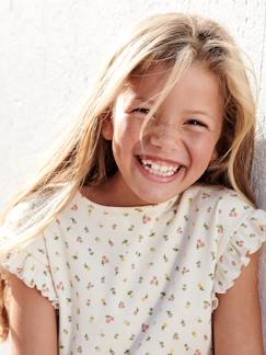 Meisje-Geribd meisjes-T-shirt met bloemenprint