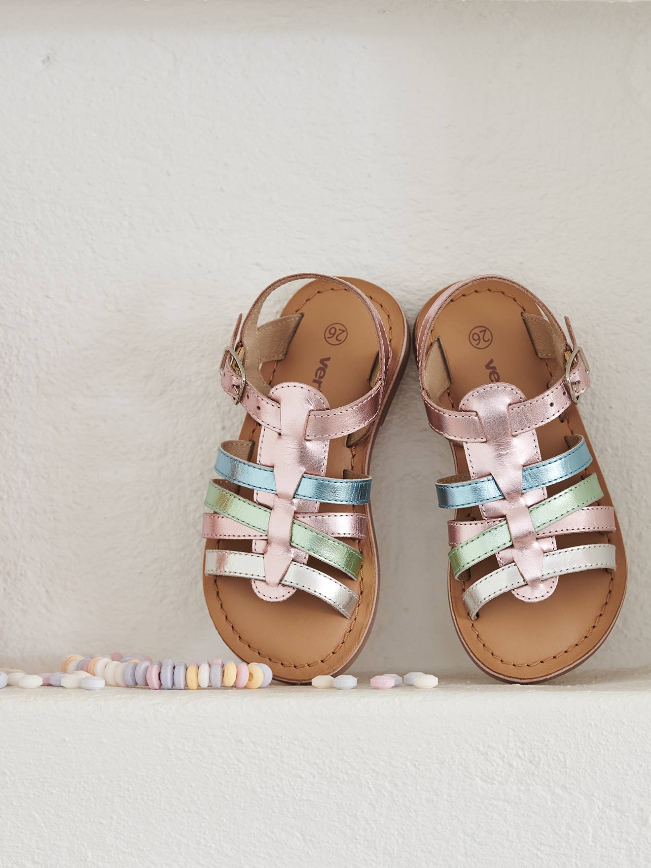 Leren kindersandalen met bandjes, kleuterschoolcollectie lila