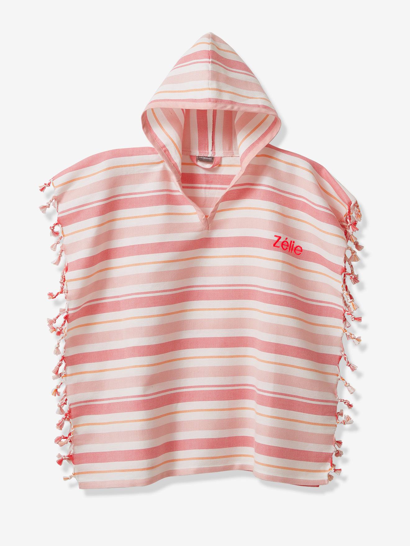 Kinderponcho met strepen, personaliseerbaar roze, gestreept