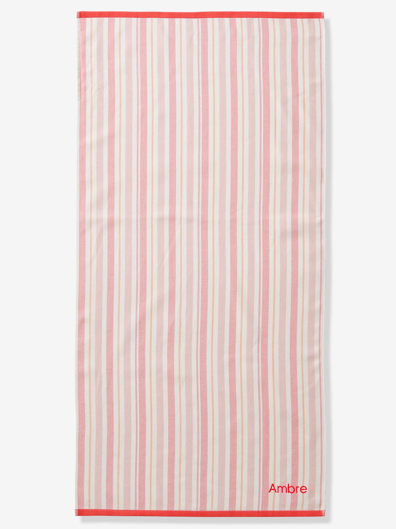 Bad-/strandlaken fouta personaliseerbaar roze, gestreept