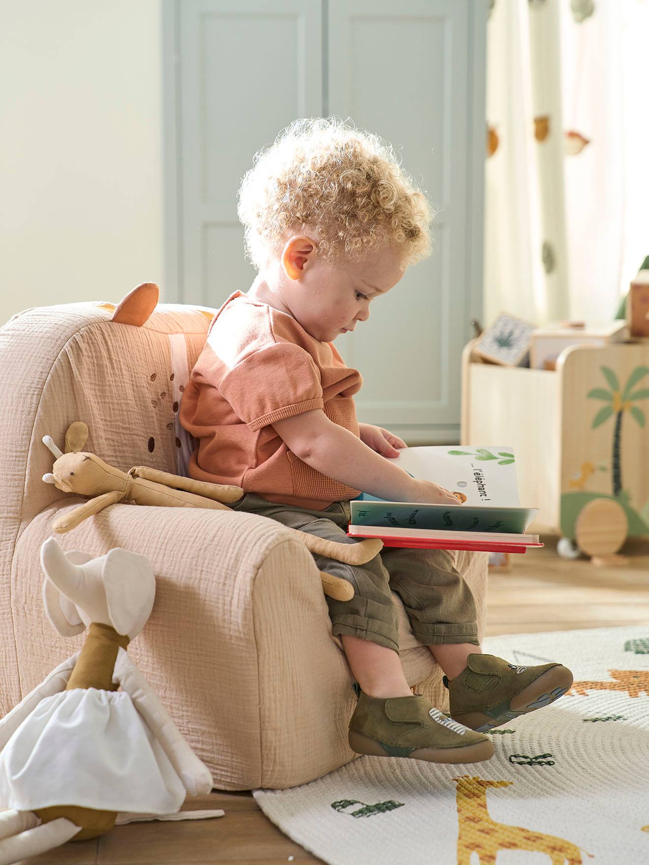 Tijger katoenen gaas schuim fauteuil beige (poederkleur)