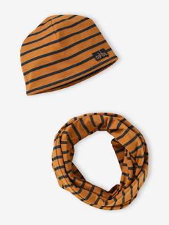 Jongens-Accessoires-Gestreepte set van muts + snood voor jongens