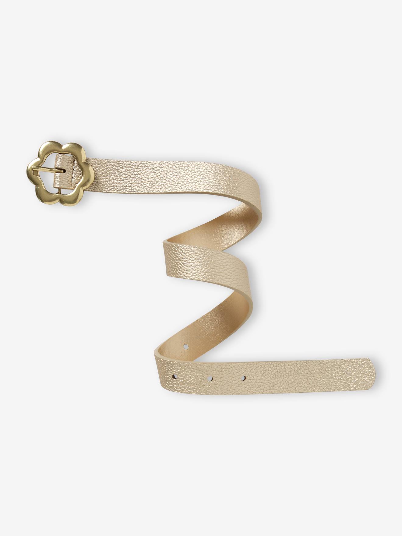 Gouden meisjesriem met bloemen iriserend beige